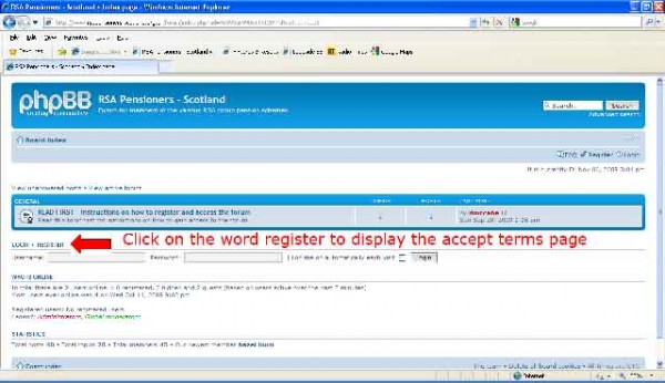 Click on register to display the terms screen